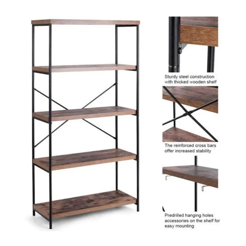 Low Key Very Sturdy Open Bookcase Flex Your Apartment Vibe Easy Peasy To Build Room Storage Organizer Display Rack X Back Wall Shelf For Living And Bedroom Spaces 31 By 14 By 63 Inches, featuring sturdy steel and wooden shelves.