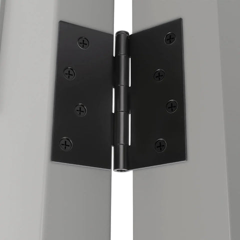 Close-up of Matte Black Door Hinges 3 Pack With Clean Square Corners built tough for daily wear on a door.