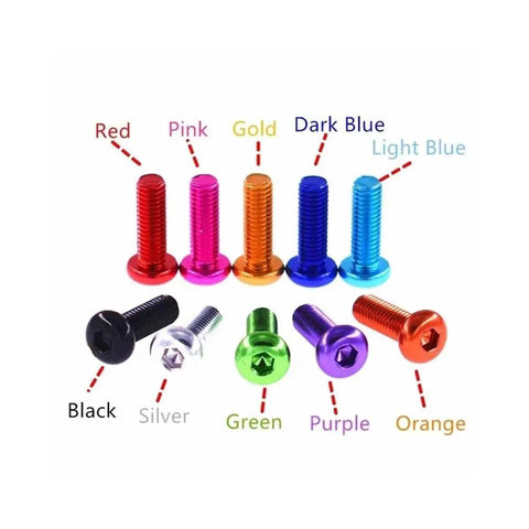 Colorful Aluminum Hex Socket Head Screws Set For DIY Projects M3 M4 M5 M6 5 6 8 10 12 16 20 25 30mm Lengths 10 Pieces Orange Pro Grade For Home Office And Gadget Builds, shown in various colors.