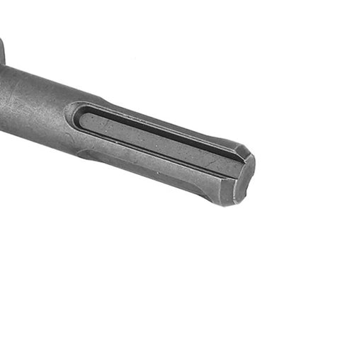 Close-up of metal round shank, part of Drill Bit Adapter For Electric Drills To Earth Auger Connector Arbor With Round Shank 2 Pit 2 Slot Diy Friendly Pro Grade Garden Drilling Accessory For Tree Planting And Landscaping.