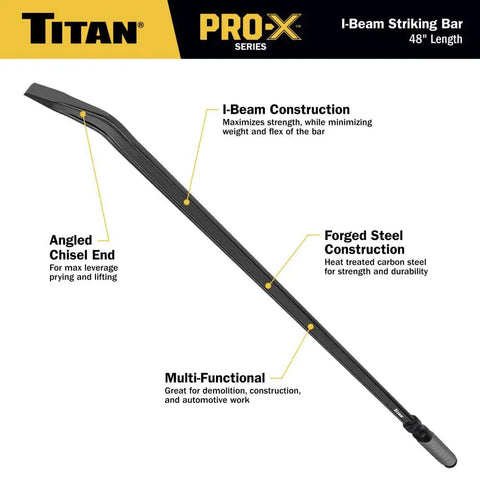 Heavy Duty 48 Inch I Beam Striking Bar With Angled Chisel End And Reinforced Strike Cap Built From Fully Hardened High Carbon Steel