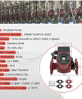 Three Speed Circulator Pump For Hot Water Hydronic Heating, One Twelfth Hp Flow Control Valve, Plug And Play Swap That Keeps Your Pipes Tight And Home Cozy, Zero Hassle Installation With Smooth Everyday Performance You Can Trust showing specs and stainless steel design.