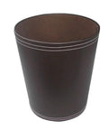 Classic Pu Leather Round Trash Can In Brown For Bathroom Powder Room Kitchen Office And Hotel Use Durable PU Exterior With Non Woven Liner And White Stitching