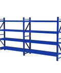 Heavy Duty Four Tier Steel Shelving Unit Bolt Free Assembly Garage Workshop Utility Storage Rack For Tools Pantry Organization in blue.