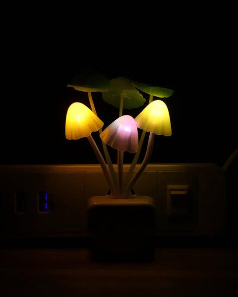 Sensor Led Night Light With Color Changing Plug In Mushroom Dream Bed Lamp Three Color Blue Yellow White Warm Soft Romantic Ambient Glow