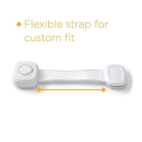 Outsmart All-Purpose Multi-Use Strap Four Pack White Kidproof Locking Straps For Cabinets Doors Drawers displayed flat