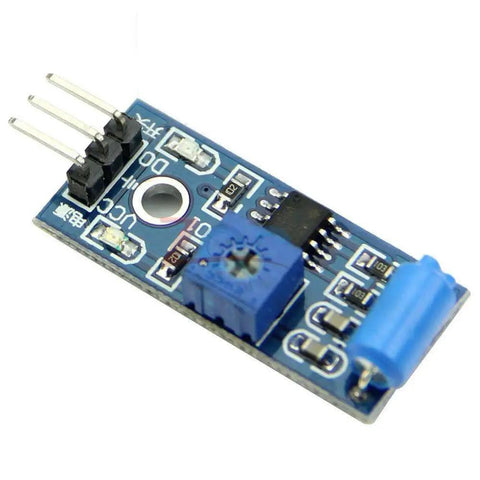 Vibration And Tilt Sensor Module With Alarm Trigger For Arduino Projects, 3.3 To 5 Volt DC, SW 420 Style Motion Induction Switch For DIY Security, Theft Prevention, Earthquake Or Car Alarm Use, blue 32x14 mm PCB with 3-pin header