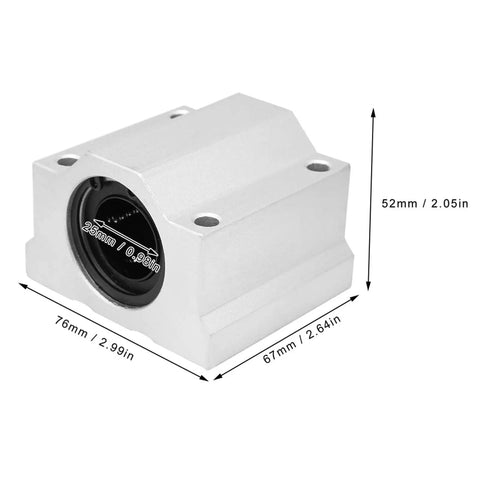 Front view of 25mm Aluminum Linear Bearing Pillow Block For CNC Machines, Ultra Smooth Low Friction Movement, Easy Mount And Installation.
