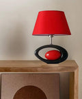 Red And Black Ceramic Table Lamp With Oval Body And Red Lampshade, E27 Desk Light For Living Room And Bedroom, Bedside Nightstand Decor