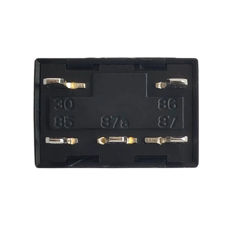 Bottom view of 12VDC 35A SPDT Automotive Relay with 5 Pins for General Power Use ISO 280 Footprint, showing pin configuration.