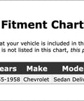Fitment chart for Chevrolet Sedan Delivery Rear Universal Joint U Bolt Kit Fits 1955 1956 1957 1958 PC187494 OE Replacement Durable Steel Construction Direct Bolt On Fit For Smooth Drive And Long Lasting Performance
