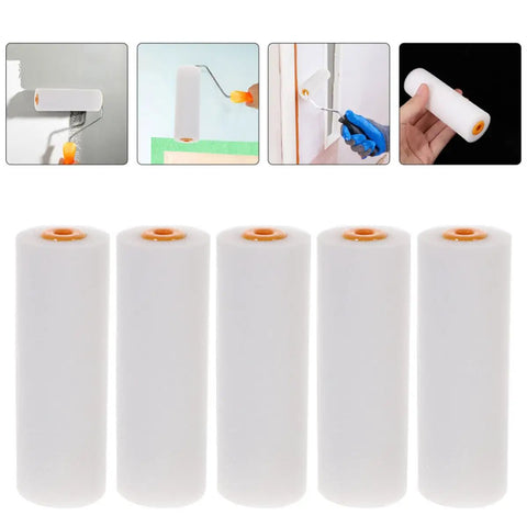 Five Crush Resistant Top Shelf Heavy Duty White Sponge Paint Roller Covers Replacement Sleeves for smooth interior finishes.