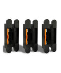 Heavy Duty Concealed Door Hinges With Silent Ball Bearings For Smooth 180 Degree Swing And Rock Solid Kitchen Cabinet Mounting In All Season Matte Black Finish, three hinges displayed from the front.