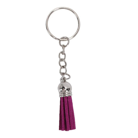 Super Hype DIY Acrylic Keychain Blank Kit Includes Sixty Clear Blanks Plus Rings Tassels Bags And Paper Cards For Painting Projects That Turn Awesome Custom Designs Great Value Set For Beginners Making Personalized Things That Look Totally Cool; silver keychain with purple tassel