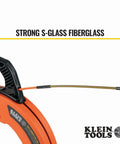 Klein Tools 56380 Non-Conductive Electrical Fish Tape with strong S-Glass fiberglass and steel leader detail.