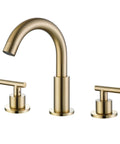 Brushed Gold Widespread Bathroom Faucet For 8 Inch Sinks Brass Deck Mounted Tap with 3 Hole 2 Handle 360 Degree Swivel Spout