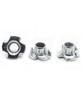Heavy Duty Four Claw Captive Nut Inserts Made From Rugged Zinc Coated Steel, showing three nut inserts with sharp claws.