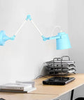 Real Deal Nordic Metal Swing Arm Wall Sconce Adjustable Task Light With Heavy Gauge Body E27 Compatible Easy Install For Bedroom Hallway Living Room Top Pick Gray White Finish, blue wall-mounted sconce over desk.