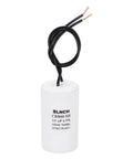 Beefed Up 10uF 450V CBB60 Motor Run Capacitor for Single Phase Motors, white cylinder with black wires.