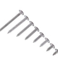 Eight sizes of 304 Stainless Steel Self Tapping Screws For Woodworking And Metal Projects, Flush Head For Tight Spaces, High Hardness And Corrosion Resistant