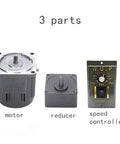 Set of 110V 15W Adjustable Single Phase Gear Motor With 0-270 RPM Variable Speed Controller And 1 to 5 Reduction Gearbox parts.