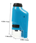 High Definition Handheld Microscope For Students Pocket Sized Biology Lab Accessory showing dimensions in blue color