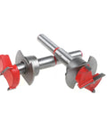 Adjustable Forstner Wood Drill Bits 5 Piece Carbide Tipped Set No Sweat Boring For Cabinet Hinges showing rear and front views of bits.