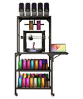 Solid As A Rock 4 Tier Rolling 3D Printer Stand With Hella Spacious Spool Storage And Sturdy Metal Workstation Desk For Creative Makers And Pros Featuring Integrated Cable Control And Smooth Swivel Casters For Total Stress Free Printing Sessions with colorful spools and 3D printer.