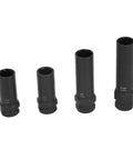 Thin Walled Cr Mo Steel Lug Nut Socket Set With Spline Lug Nut Keys, 8 Pc Wheel Lock Removal Tool Kit displayed in various sizes.