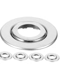 Straight Up Sharp Set 5 Pack Decorative Fire Sprinkler Cover Plates in stainless steel, highlighting decorative design and size.