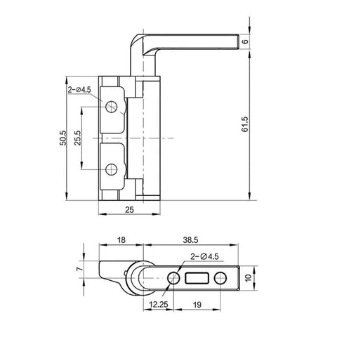 Technical drawing of Heavy Duty Sealed Bearing Gate Hinges Made From Zinc Alloy For Left Or Right Doors With Damping Shaft
