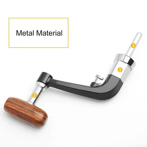 Premium Metal Folding Fishing Reel Handle Kit With Rocking Arm And Hardwood Knob Auto Fold Design For Compact Storage Fits 1000-4000 And 5000-6000 Models Secure Grip Perfect Upgrade For Serious Anglers. Metal folding reel handle with hardwood knob and rocking arm