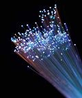 Close-up of AKEPO PMMA end-glow fiber optic light cable bundle; thin strands with multicolor glowing tips