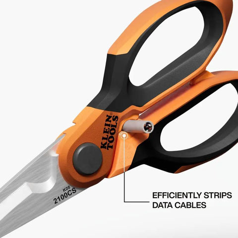 Stainless Steel Electrician Scissors With Serrated Blade And Built In Data Cable Stripper 7 Inch Pro Grade Heavy Duty Shears