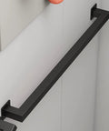 12 Ft Matte Black Wrought Iron Wall Mount Railing Beast Mode Heavy Duty Non Slip Handrail for Stairs Porch Deck Supports 440 Lbs Corrosion Resistant Indoor Outdoor Banister Bad Ass Grip, mounted on wall