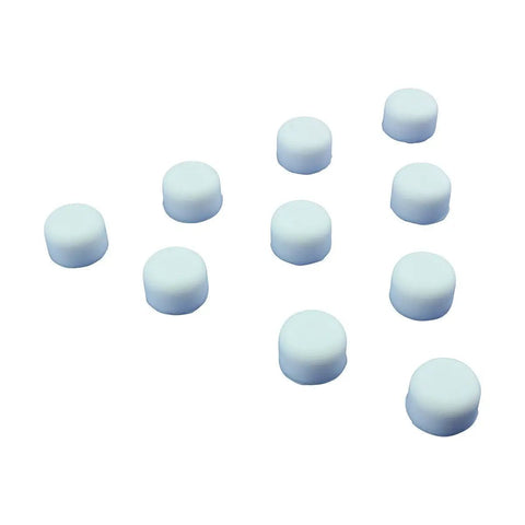 Premium Silicone Door Stopper Tips White Five Eighth Inch Replacement Caps Ten Pack Durable Door Stop Bumpers Crack Resistant For Soft Close And Long Lasting Door Protection shown in a pack of 10, top view.