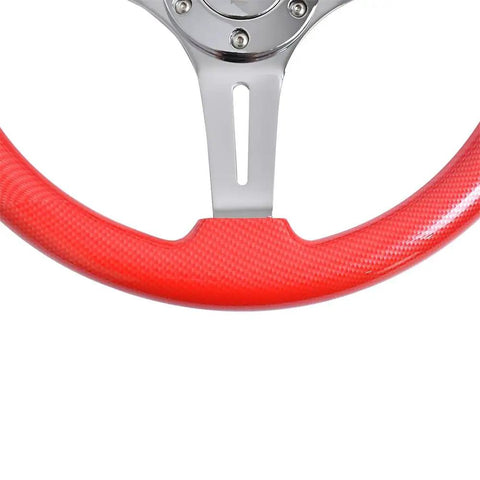 Racing Steering Wheel 13 Inch 330mm With 6 Bolt JDM Mount Red Grooved Spoke Bracket And Horn Button Durable PU Grip For Racing Simulators Rally Cars Modified Builds And Golf Carts