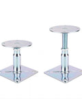 Two Pack Adjustable Floor Jack And Mini Screw Support Stand For Rv Leveling featuring metal screw jacks with square bases.