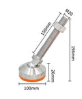 Rock Solid 304 Stainless Steel Adjustable Leveling Feet With 360 Degree Swivel And Thick Yellow Rubber Pads For Heavy Duty Workbenches Machinery And Cabinets Keeps Things Square Without The Wobble Four Pack For Quick Level Install, showing dimensions and details of leveling foot.