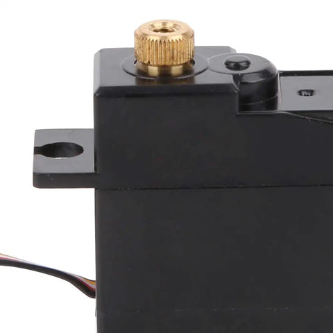 All Metal Heavy Duty Servo For 1 18 Scale Rc Car Black view showing top details and connection points for easy installation.