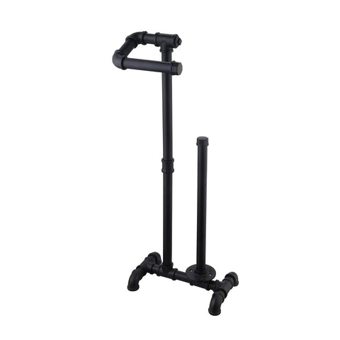 Rustic Farmhouse Toilet Paper Holder Stand With Reserve in Industrial Pipe Style Black Bathroom Storage, Holds Jumbo Rolls