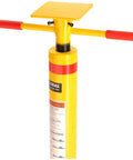 Heavy Duty Semi Trailer Stabilizer Jack Stand With Twin Handles Quick Height Adjustments Built Like A Tank Durable Steel Construction angled view with red handles.