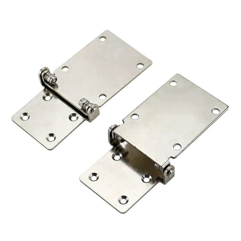 Front view: pair of stainless steel high-torque damping hinge plates with multiple mounting holes