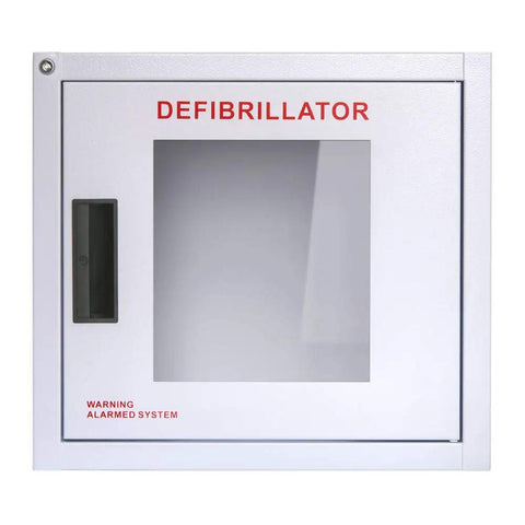 Go To AED Wall Cabinet With Keyed Alarm For Any Defibrillator, Heavy Duty 20 Gauge Cold Rolled Steel, Smooth White Powder Coat Finish