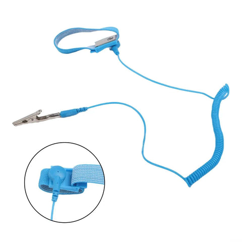 Anti Static Wrist Strap ESD Grounding Bracelet For Electronics Repair, adjustable, blue conductive fiber band with copper clip