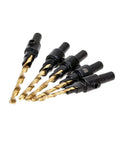 Top Tier Five Piece Countersink Drill Bit Set Rock Solid For Smooth Woodworking And Hard Steel Cutting That Plays Nice With All Standard Cordless Power Drivers.
