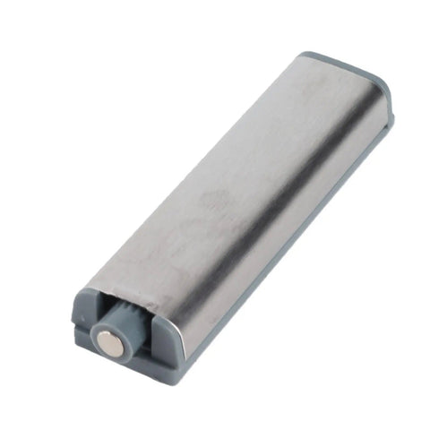 Close-up of a stainless steel latch from the 10 Pack Magnetic Push Open Latches For Cabinets And Drawers, with adjustable gap feature.