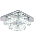 Modern Crystal Flush Mount Ceiling Light 11.8 Inch Square Mini Chandelier For Hallway Foyer Dining Room 6000K Cool White Chrome Finish Sparkling Crystals