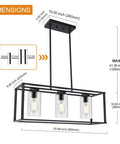 Black Dope 3 Light Modern Dining Pendant Lights For Kitchen Island with cage and glass shade showing dimensions