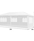 10x20 Outdoor Party Tent Canopy With Removable Walls, portable gazebo shelter for events, white, side view with size dimensions